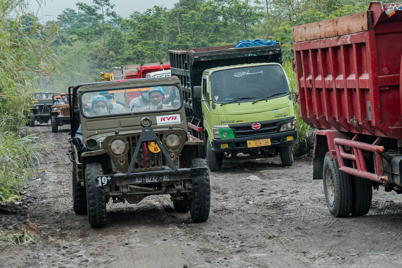 Vintage jeep on a lava track